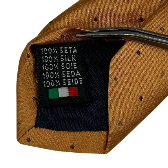 Gladson Men's Italy 100% Silk Gold Polka Dot Necktie Tie - Picture 8 of 8
